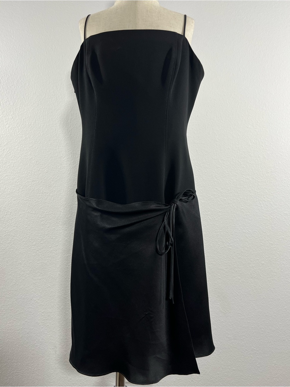cinq a sept Black Mini Slip Dress with Side Tie Sash